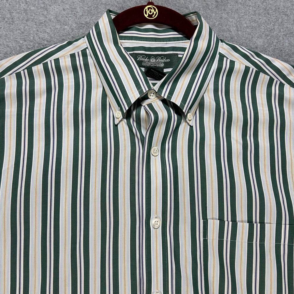 Brooks Brothers Country Club Button Down Shirt Mens L Green Stripe Old Money